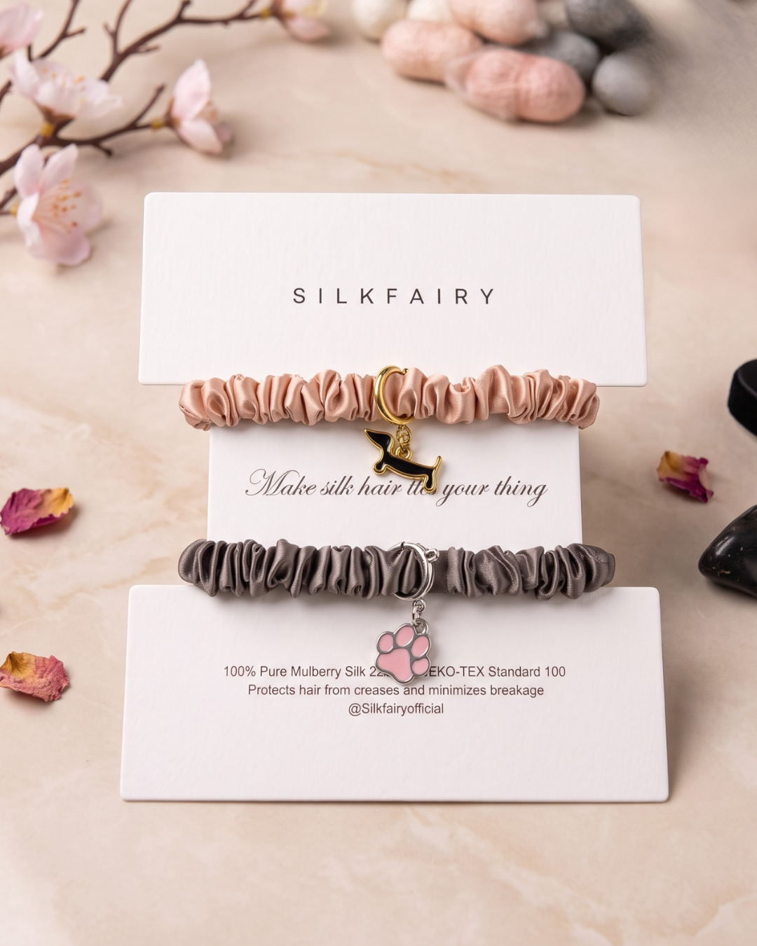 Silk Scrunchies + Charms