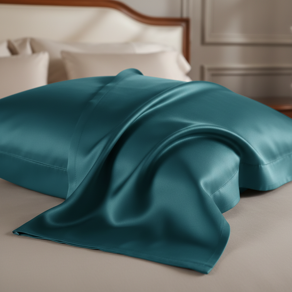 teal silk pillowcase in teal colour