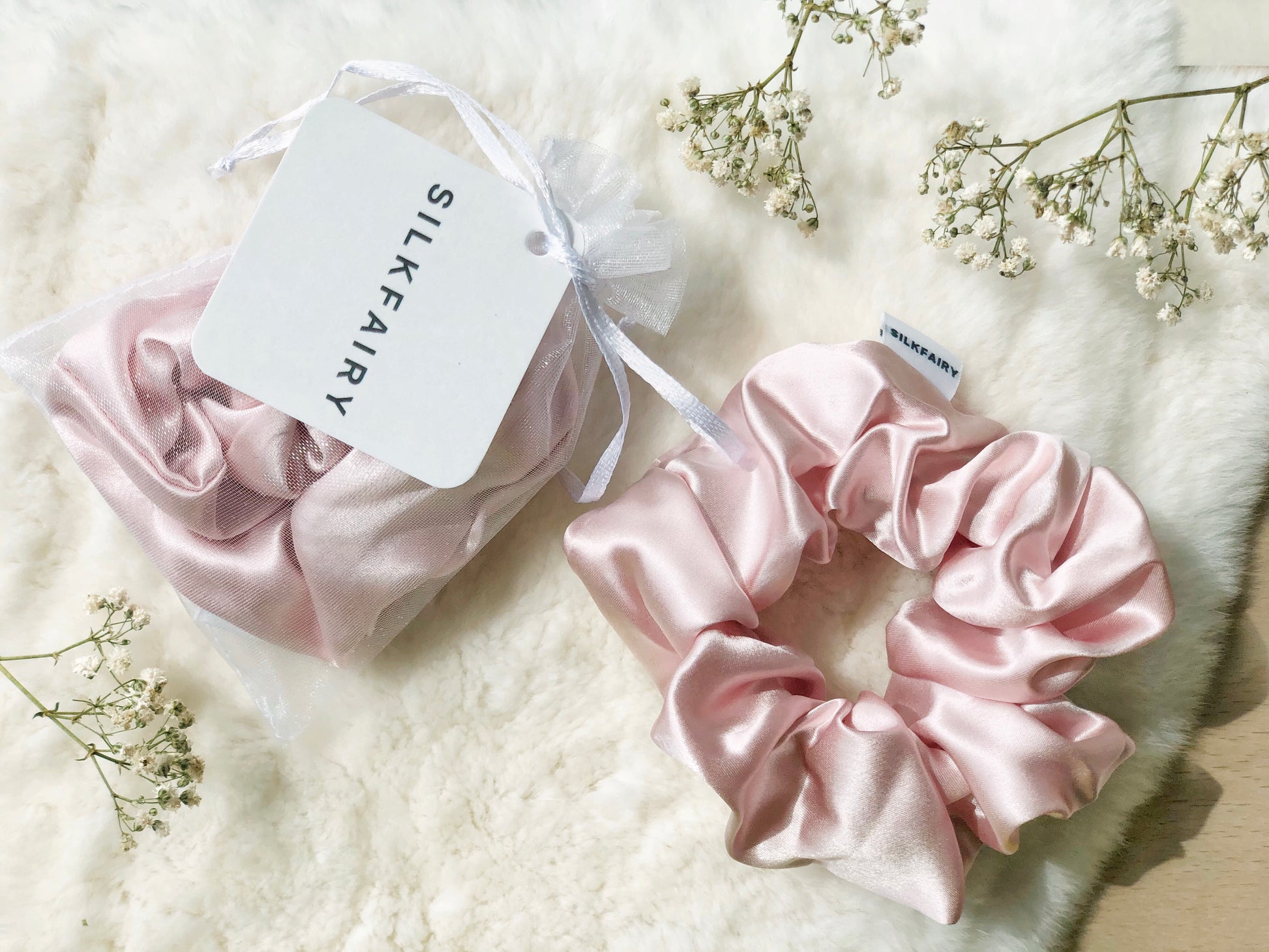silkfairy silk scrunchie pink