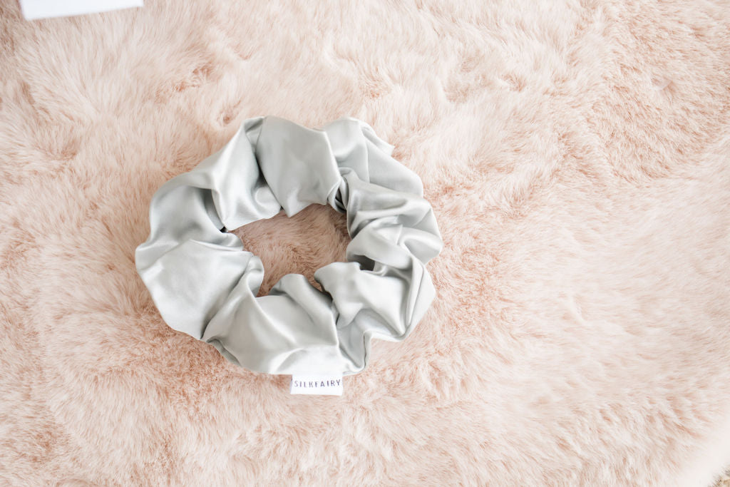 Silver Silk Scrunchie