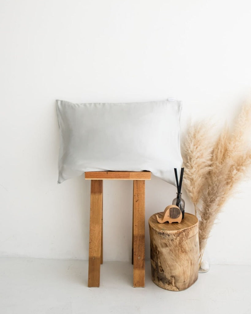 Silver Zippered Silk Pillowcase