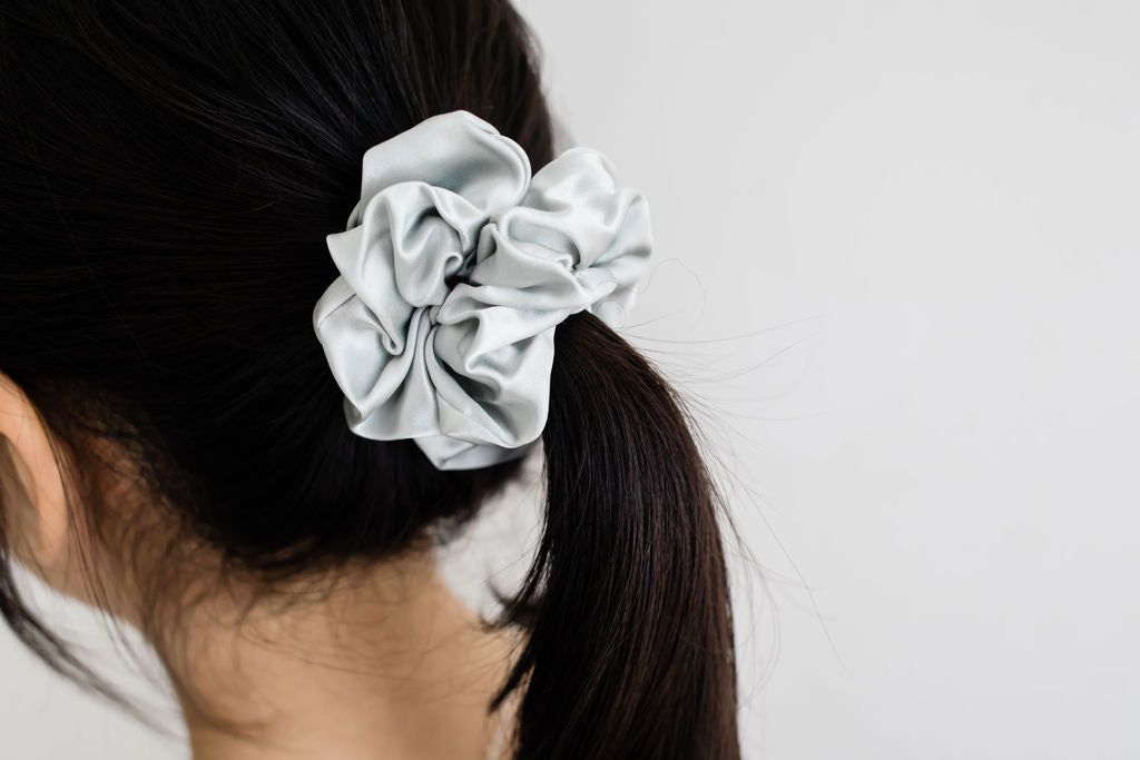 Silver Silk Scrunchie